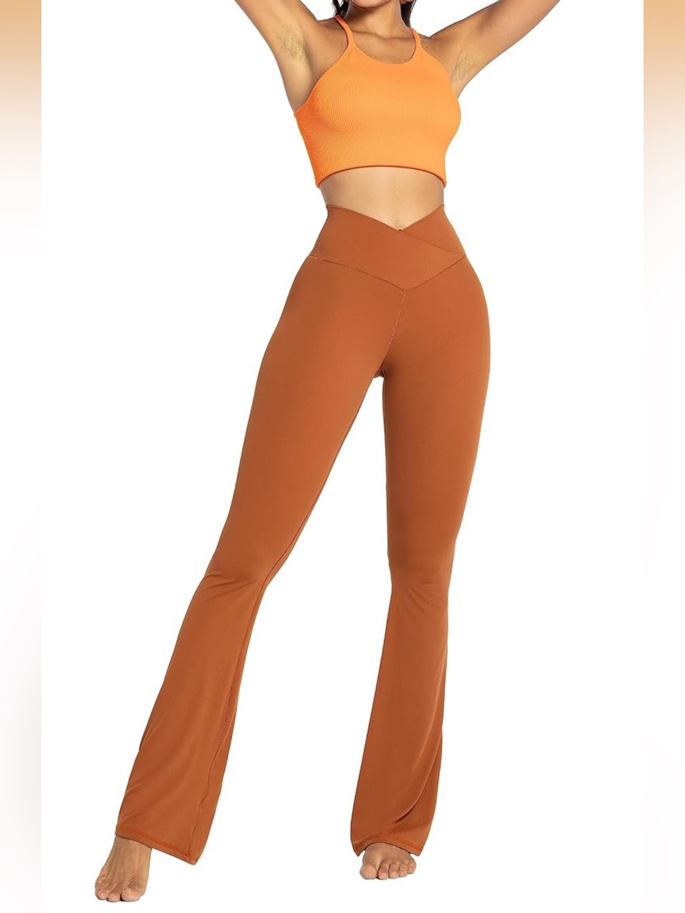 Sunzel High-Waisted V-Waist Flared Pants - Rust Orange